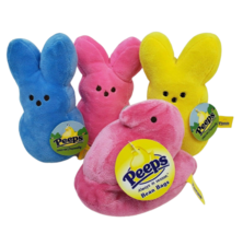 Lot Of 4 Peeps Pink Yellow Blue Bunny + Chick Stuffed Animal Plush Toy New W Tag - £34.38 GBP