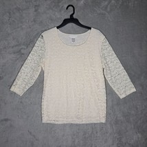 Christopher &amp; Banks Women&#39;s Lace Top 3/4 Sleeve Size L Cream Elegant Design - $22.08