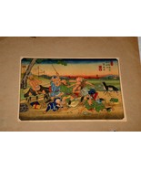 HIROSHIGE-EISEN PRINT Blind Beggers Fighting, 1858 Kiso series, VIBRANT ... - $74.25