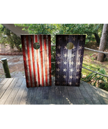 Waterproof Cornhole WRAPS / Distressed American Flag  / USA Flag / Lamin... - $115.75 CAD