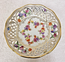 Chateau Dresden Royal Dresner Art Nut Dish 4" Pierced Round Floral Garla... - $29.70