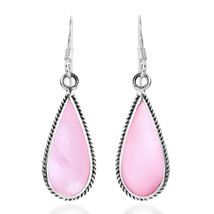 Classic Teardrop Shaped Pink MOP Inlaid Sterling Silver Dangle Earrings - £15.52 GBP