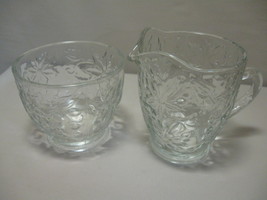 Princess House Fantasia  Crystal Clear Sugar &amp; Creamer Flower Leafs Design 1980 - £11.98 GBP