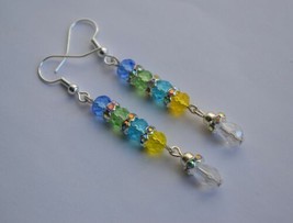 Handmade Colorful glass bead Teardrop silver Plated dangle Earring - £10.27 GBP