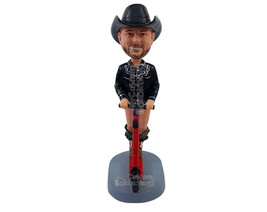 Custom Bobblehead Crazy dude riding a scooter wearing a cowboy shirt and pants a - £78.69 GBP