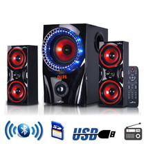 beFree Sound 2.1 Channel Bluetooth Surround Sound Speaker System in Red - £84.22 GBP