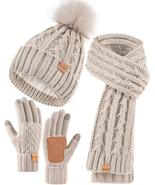 Womens Beanie Hat Scarf Gloves Set, Fleece Lined Winter Hat with Pom Pom... - $736.36 MXN