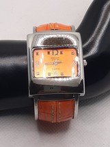 Embassy Gruen Cuff Watch Orange  Patent Leather Hinged Ladies Quartz Mov... - $13.62