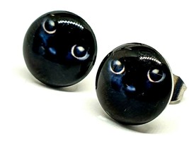 Black Cat Face Stud Earrings Pair Quality Steel 10mm Unisex Lucky Pussy Earrings - £4.65 GBP