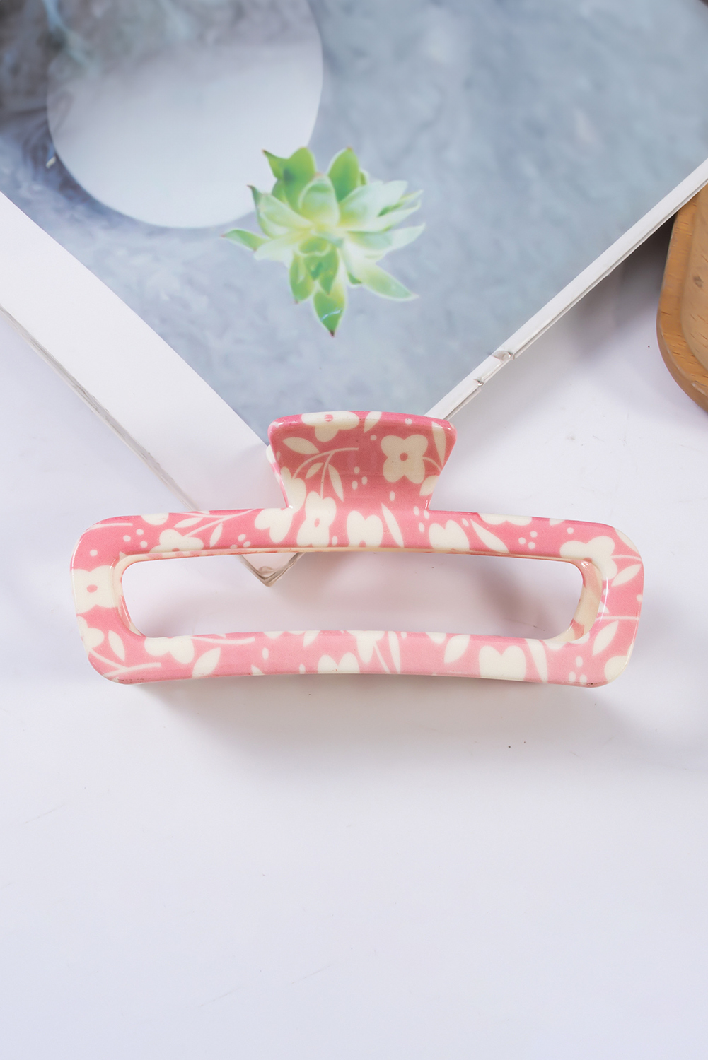 Pink Floral Printed Hollow Out Claw Clip - $3.65