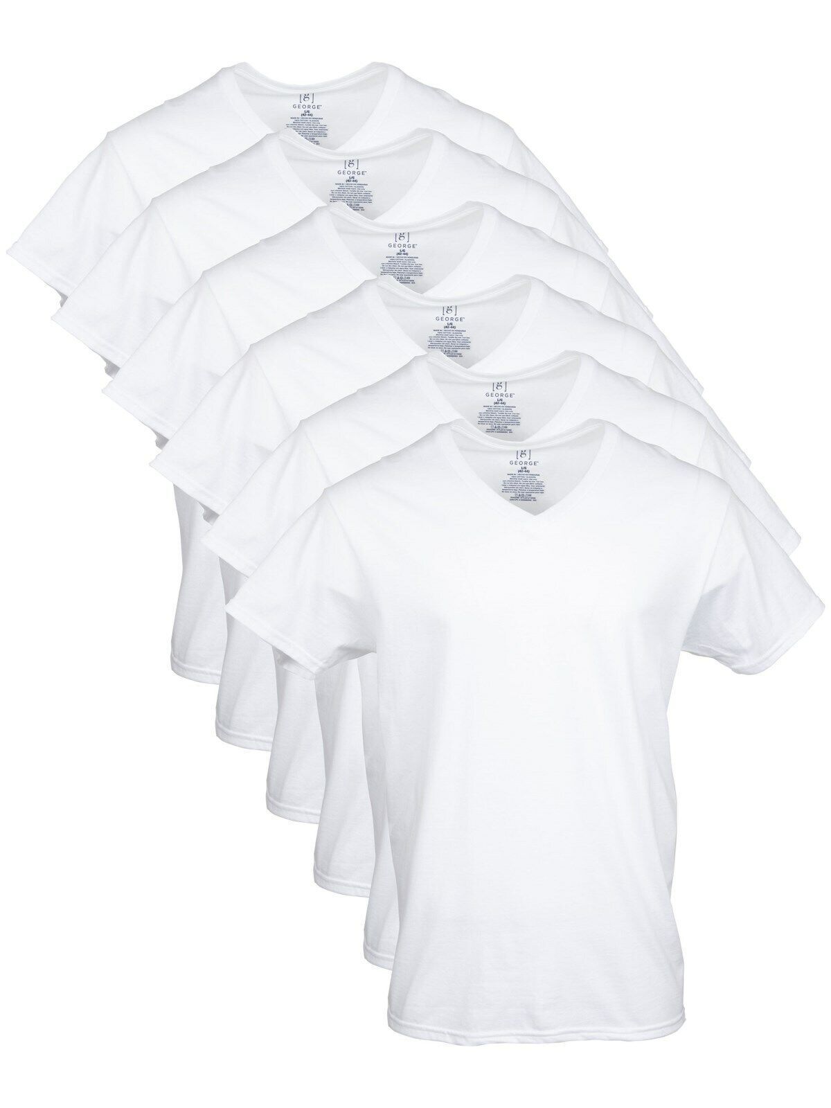 6 Pack V neck 2XL Tee Shirts White 100% RingSpun Cotton T shirt GEORGE XXL - £40.40 GBP