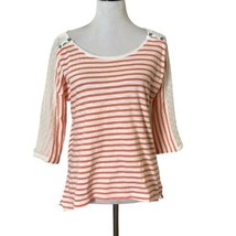 Anthropologie Little Yellow Button Top Striped Shiloh Tee Sheer Sleeve S... - £11.79 GBP