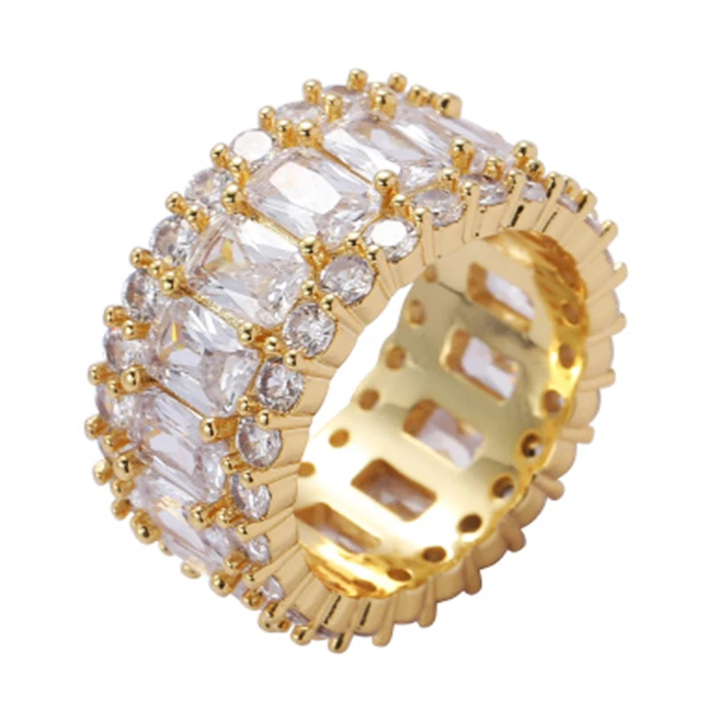Hip Hop CZ Cubic Zirconia Pentagram Finger Ring Iced Out White Gold Bling Baguet - £44.04 GBP