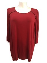 Dressbarn Woman Size 3X Red 3/4 Sleeve Ruched Shoulder Top Shirt Round N... - £17.76 GBP