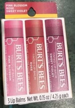Burts Bees Tinted Lip Balm Set of 3 : Pink Blossom / Rose / Sweet Violet NEW - £10.78 GBP