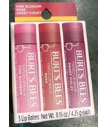 Burts Bees Tinted Lip Balm Set of 3 : Pink Blossom / Rose / Sweet Violet NEW - £10.56 GBP