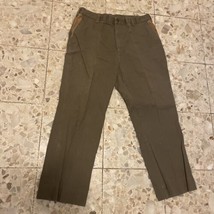 Orvis Mens Khaki Zambezi Twill Heavy Cotton Pants Leather Trim Size 33x28 - $68.31