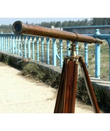 Nautical Marine 39&quot; Brass Double Barrel Telescope on Wooden Tripod Stand - £197.99 GBP