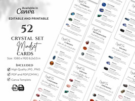 52 Crystals for Mindset Cards, Crystals for Mental Wellbeing ,Editable C... - $10.00