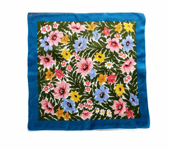 Tropical Blossoms Linen Handkerchief  Pink Blue White Yellow Flowers Han... - £11.63 GBP