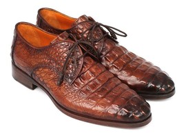 Paul Parkman Mens Shoes Derby Light Brown Crocodile Embossed Handmade 1438TAB - £338.58 GBP