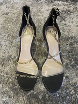 Jlo Jennifer Lopez Women Debbye Dress Gold Chain Black Sandal Clear Strap Sz 7 - £11.76 GBP