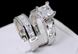 4.35CT Princess Cut CZ Diamond Women&#39;s Engagement Ring Set !4K White Gold Over - £112.74 GBP