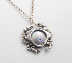 Sterling Silver Figural Crab Grey Coin Pearl Necklace - £23.69 GBP