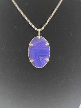 Purple Agate Stone Pendant on Silver Tone Chain Necklace - $15.00