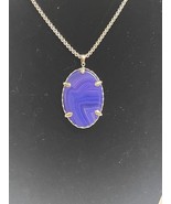 Purple Agate Stone Pendant on Silver Tone Chain Necklace - $285.10 MXN