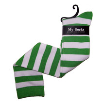 Over the Knee JR Green &amp; White Stripe Socks Christmas ELF Costume Witch - £4.25 GBP