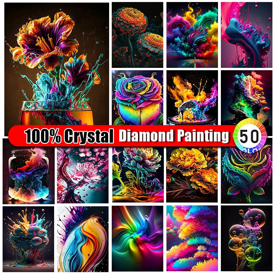 Merdika 100% Crystal Diamond Painting Flower Colorful Diamond Embroidery... - £11.16 GBP+