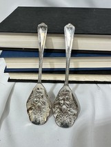 Vintage Ornate Fruit Berry Silver Plate Sugar Spoon Made In England Pair Of 2 - £14.04 GBP