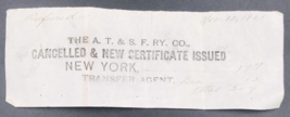 Antique 1921 AT&amp;SF Railway Cancelled &amp; New Certificate Issued NY Transfe... - $18.53