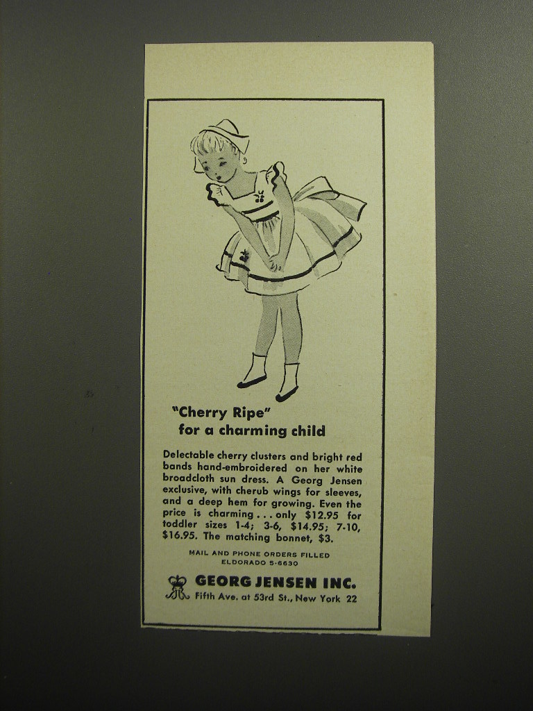 1951 Georg Jensen Cherry Ripe Dress Ad - Cherry Ripe for a charming child - $18.49