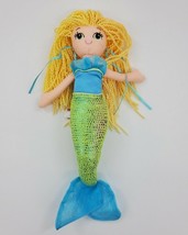 10&quot; Douglas Cuddle Toy Mermaid Plush Doll Blonde Yarn Hair Blue Green   B39 - $11.99