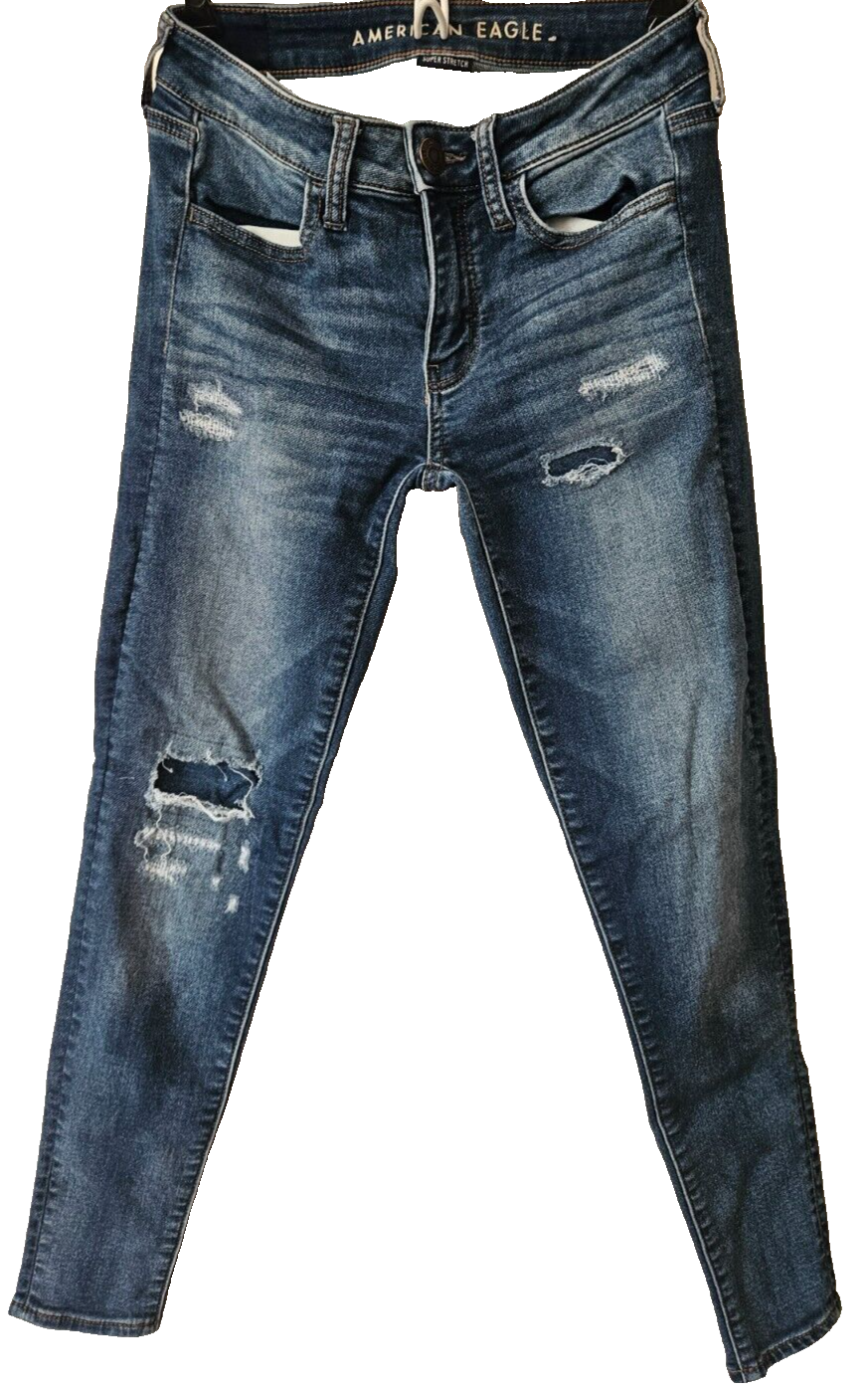 American Eagle Womens Jegging Jeans Distressed Size 2 Short Blue Cotton ... - $14.85