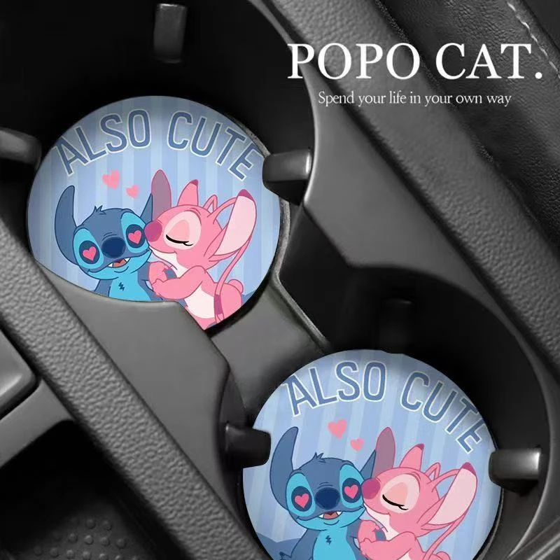 2PCS Disney Stitch Car Cup Mat Cute Cartoon Vehicle Interior Decor Soft ... - €3,34 EUR