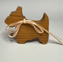 Wood Terrier Figurine with Pink Bow Vintage Carved Wood Scottish Terrier - $276.79 MXN
