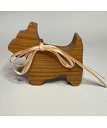 Wood Terrier Figurine with Pink Bow Vintage Carved Wood Scottish Terrier - $276.80 MXN