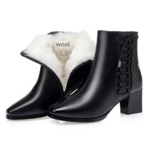 Women Short Boots Genuine Leather New Warm Women Winter Boots Mid Heel Women Fas - £95.69 GBP
