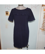 Talbots Size M Dark Blue Lace Midi Dress Cotton A Line Ruffled Boho India - $23.65