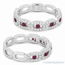 0.42 ct Round Cut Red Ruby &amp; Diamond Pave Right-Hand Ring Band in 18k White Gold - £1,198.01 GBP