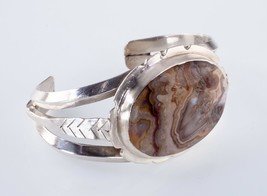 Vintage Navajo Petrified Wood Sterling Silver Cuff Bracelet - £186.96 GBP