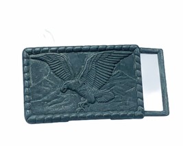 Belt Buckle vtg silver pewter American bald Eagle bird talons falcon mountains  - £14.15 GBP