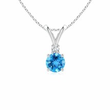Swiss Blue Topaz Solitaire Pendant with Diamond in Silver (AAA, Size- 5MM) - £146.03 GBP