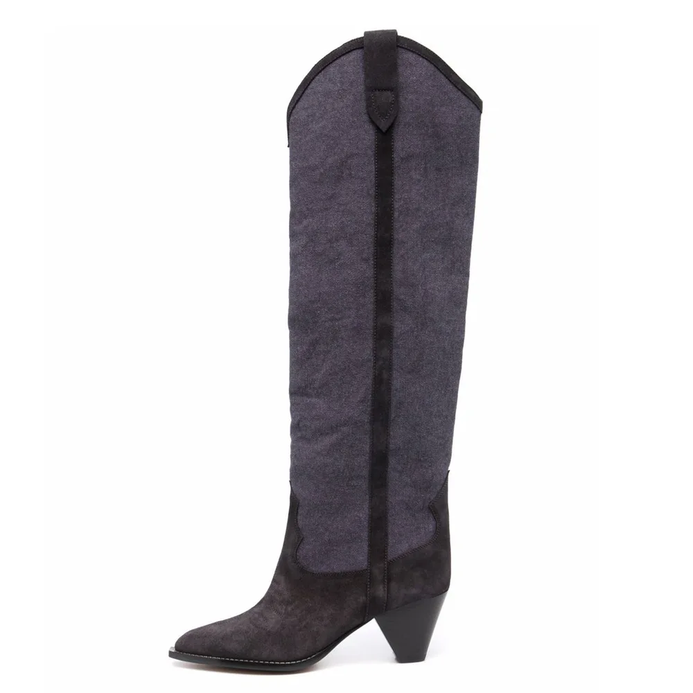 New boy Knee-High Boots Women Pointed Toe Slip-On Long Boots Ladies Low-... - $206.15