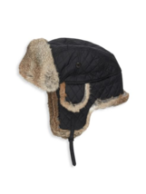 Surell Rabbit Fur-Trimmed Black Men&#39;s Trooper Hat Size M / L NEW $148 - $93.21