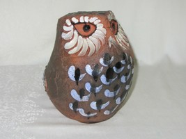 Hand Crafted Clay Pottery Owl Figurine Vintage Painted Rustic Sculpture - £26.89 GBP