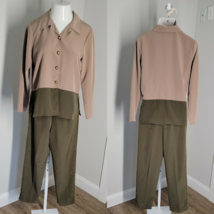 Darian Classy Button Up Top &amp; Pants 2 Piece Outfit Set ~ Sz 8 ~ Beige &amp; Green - £28.04 GBP